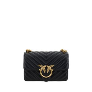 PINKO Black Calf Leather Bos Taurus Shoulder Bag