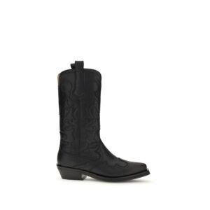 Ganni Black Recycled Leather Lace-Up Boots