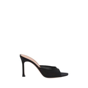 Amina Muaddi Black Nylon Stiletto Heel Sandals