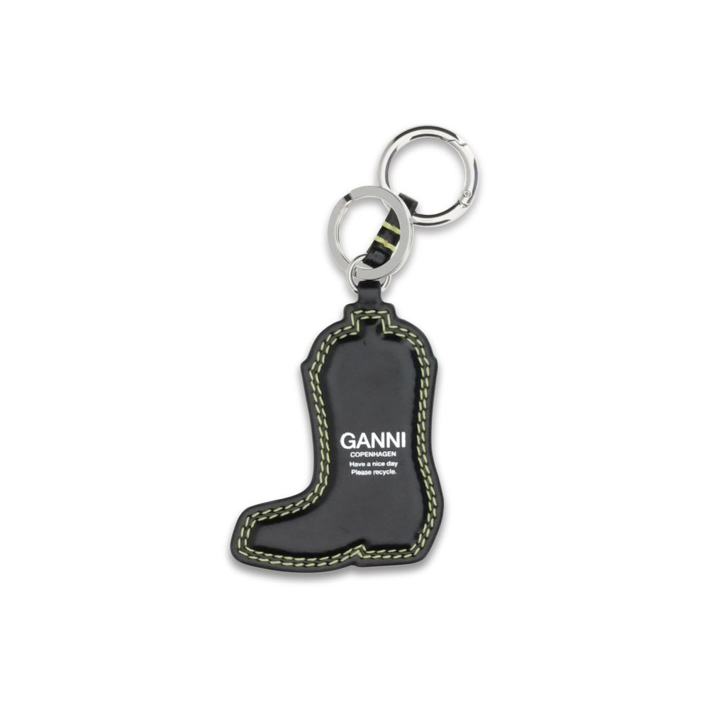 Ganni Black Recycled Leather Keychain - immagine 2
