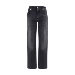 7FOR Black Cotton Straight-Leg Jeans