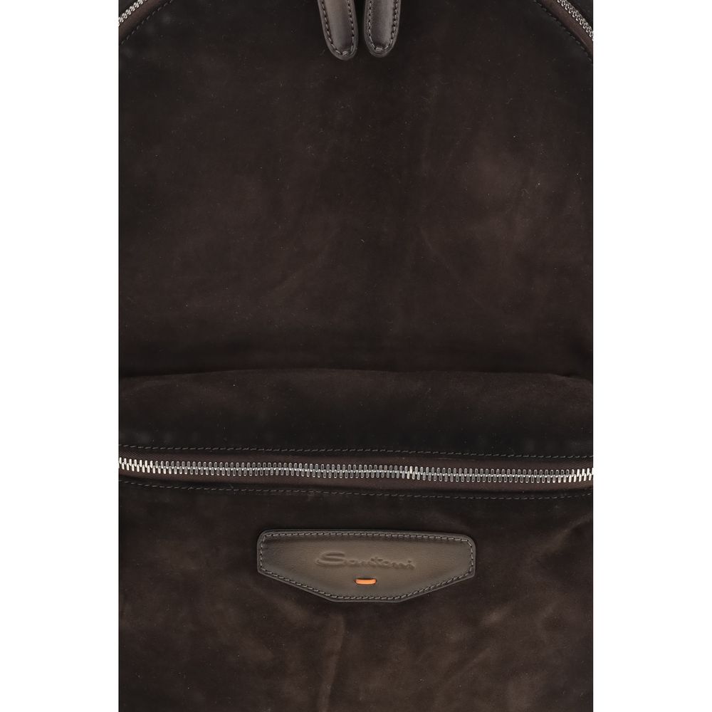 Santoni Brown Calf Leather Bos Taurus Backpack - immagine 3