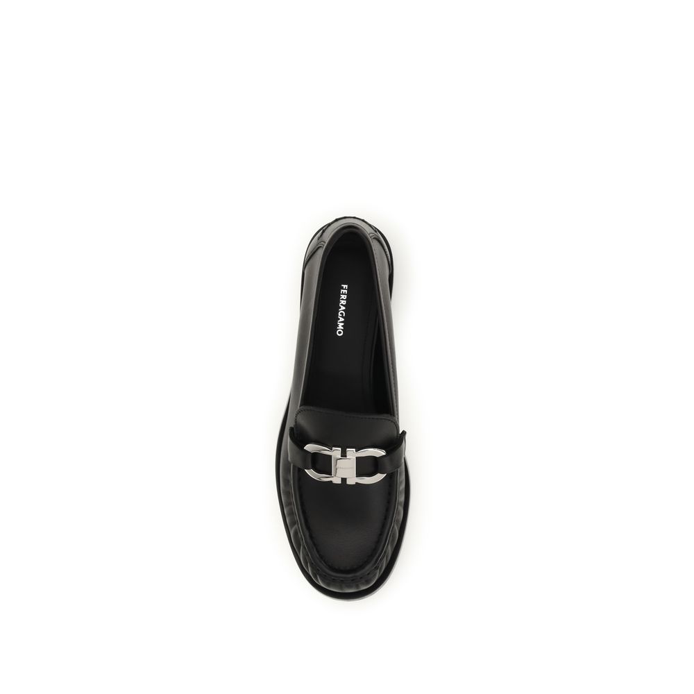 Ferragamo Black Calf Leather Bos Taurus Slip-On Loafers - immagine 4