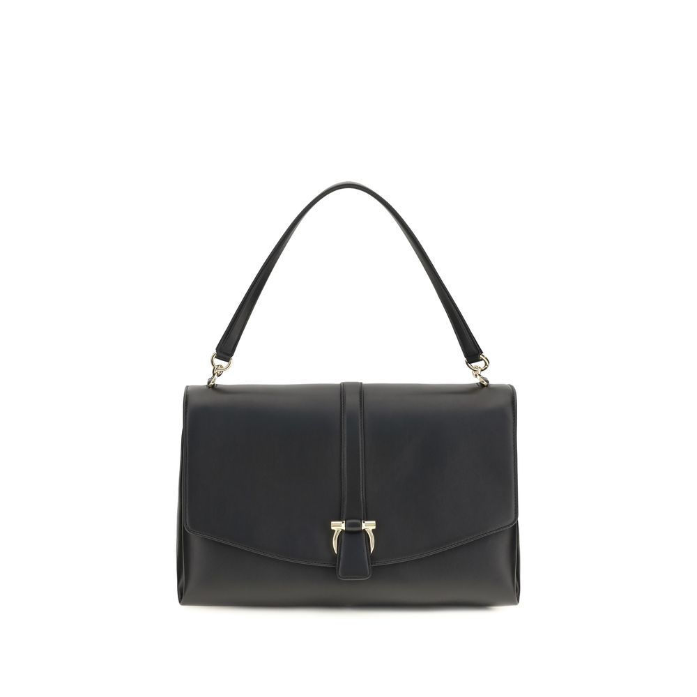 Ferragamo Black Calf Leather Bos Taurus Shoulder Bag