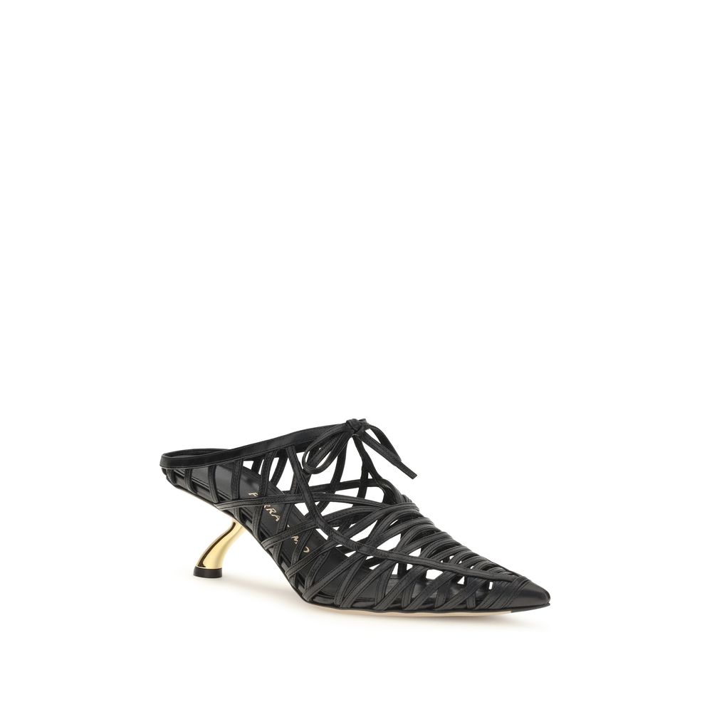 Ferragamo Black Calf Leather Bos Taurus Mules - immagine 2