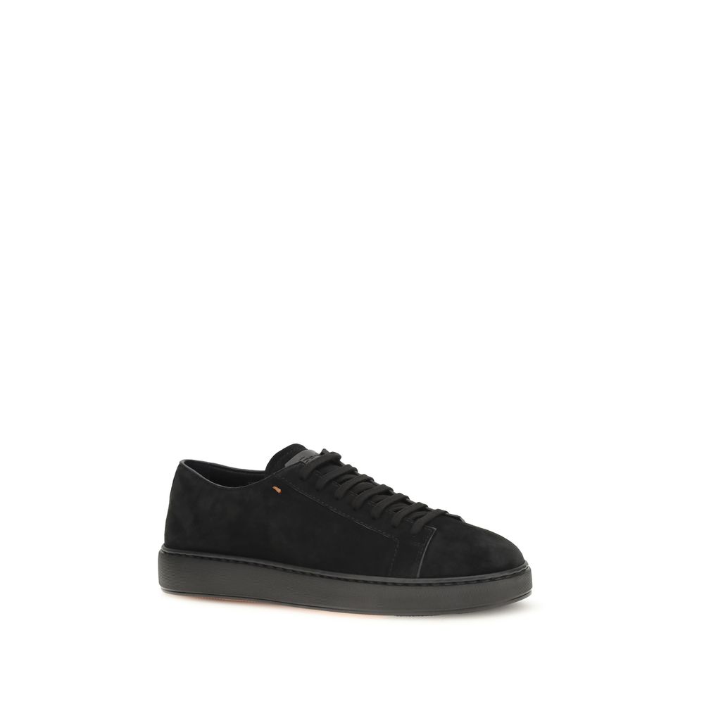 Santoni Black Calf Leather Bos Taurus Low Top Sneakers - immagine 2