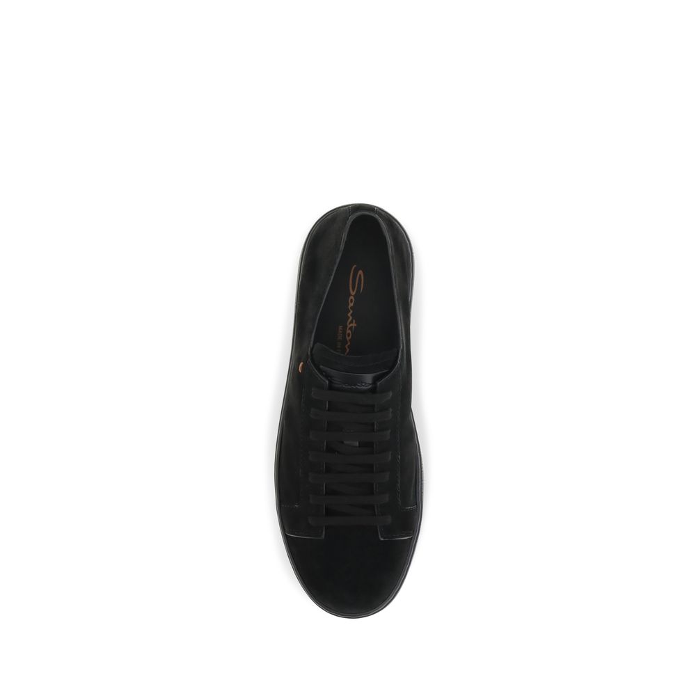 Santoni Black Calf Leather Bos Taurus Low Top Sneakers - immagine 4