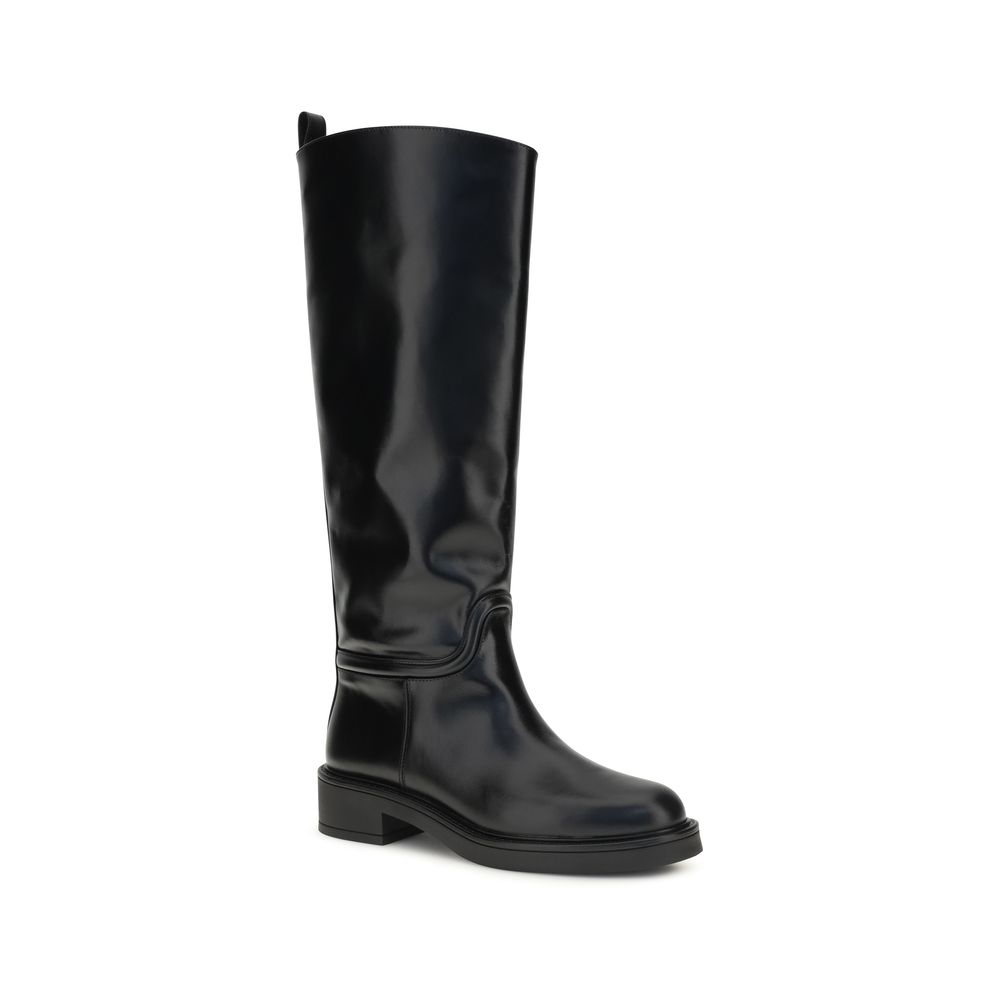 Stuart Weitzman Black Calf Leather Bos Taurus Flat Boots - immagine 2
