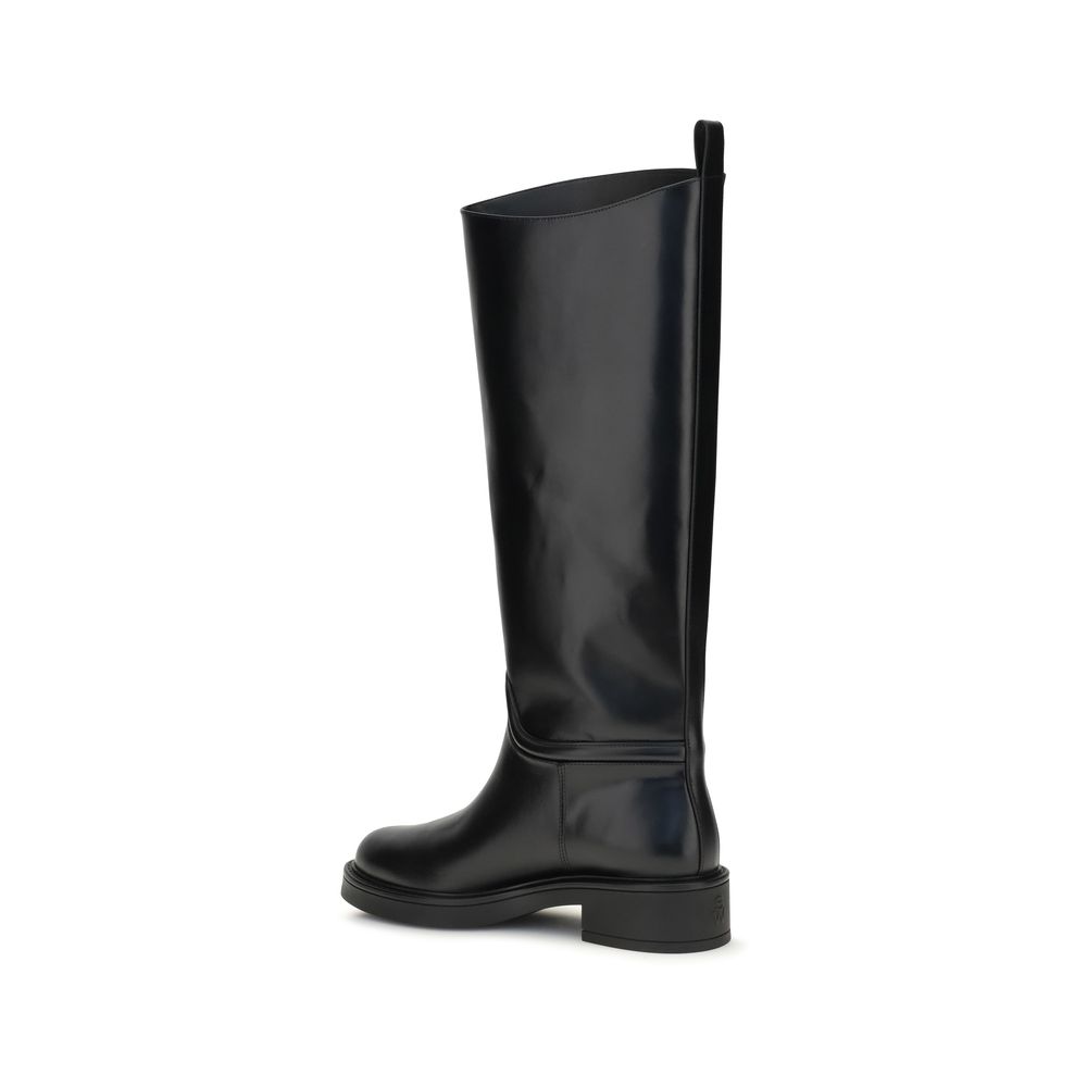 Stuart Weitzman Black Calf Leather Bos Taurus Flat Boots - immagine 3