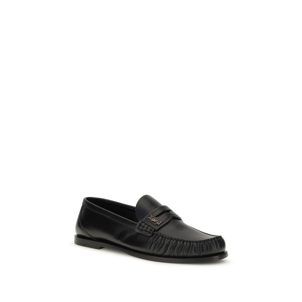 Saint Laurent Black Calf Leather Bos Taurus Slip-On Loafers - immagine 2