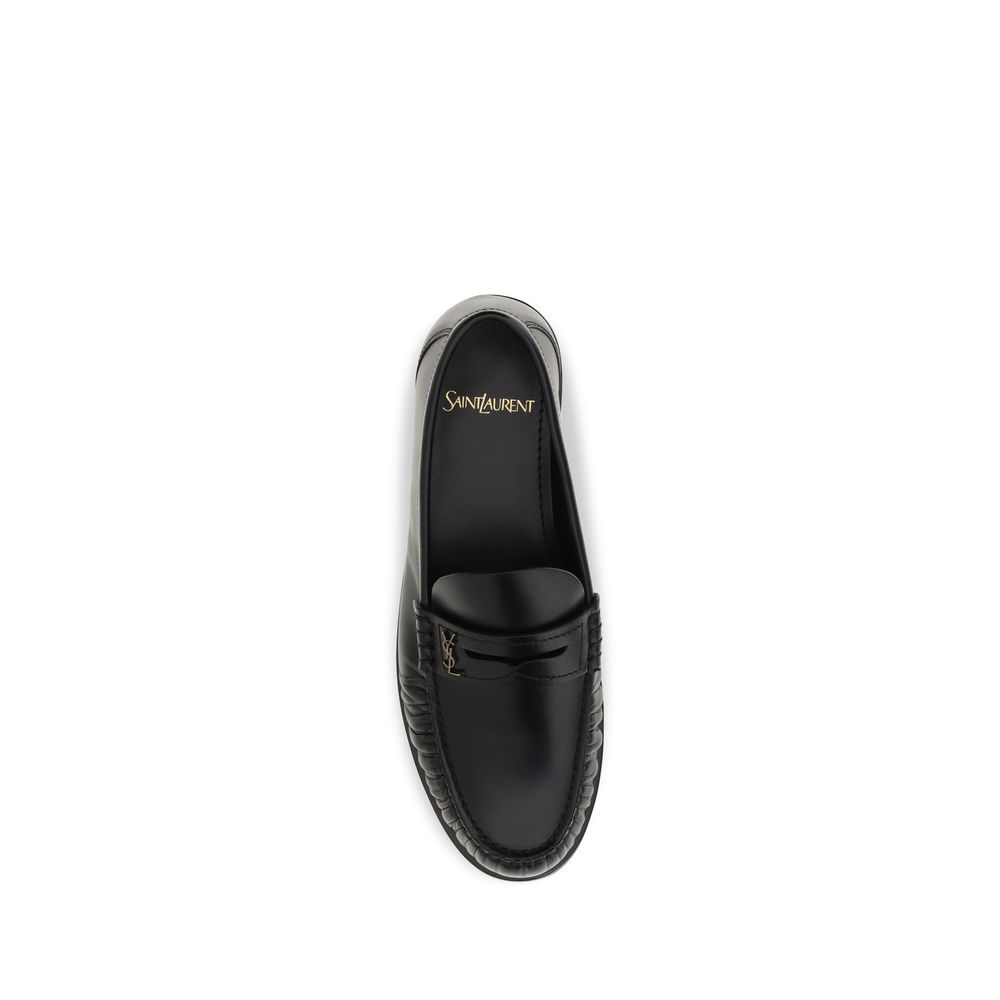 Saint Laurent Black Calf Leather Bos Taurus Slip-On Loafers - immagine 4