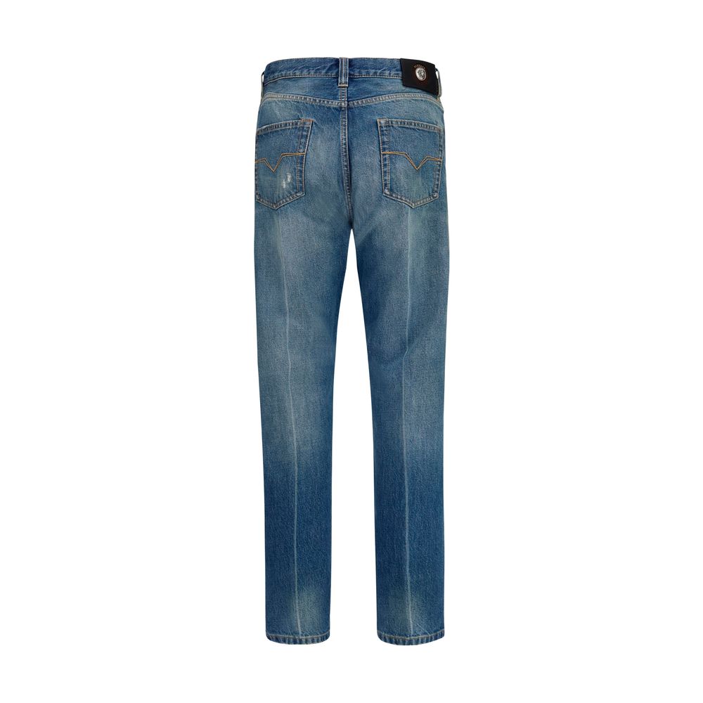 Versace Blue Cotton Straight-Leg Jeans - immagine 2