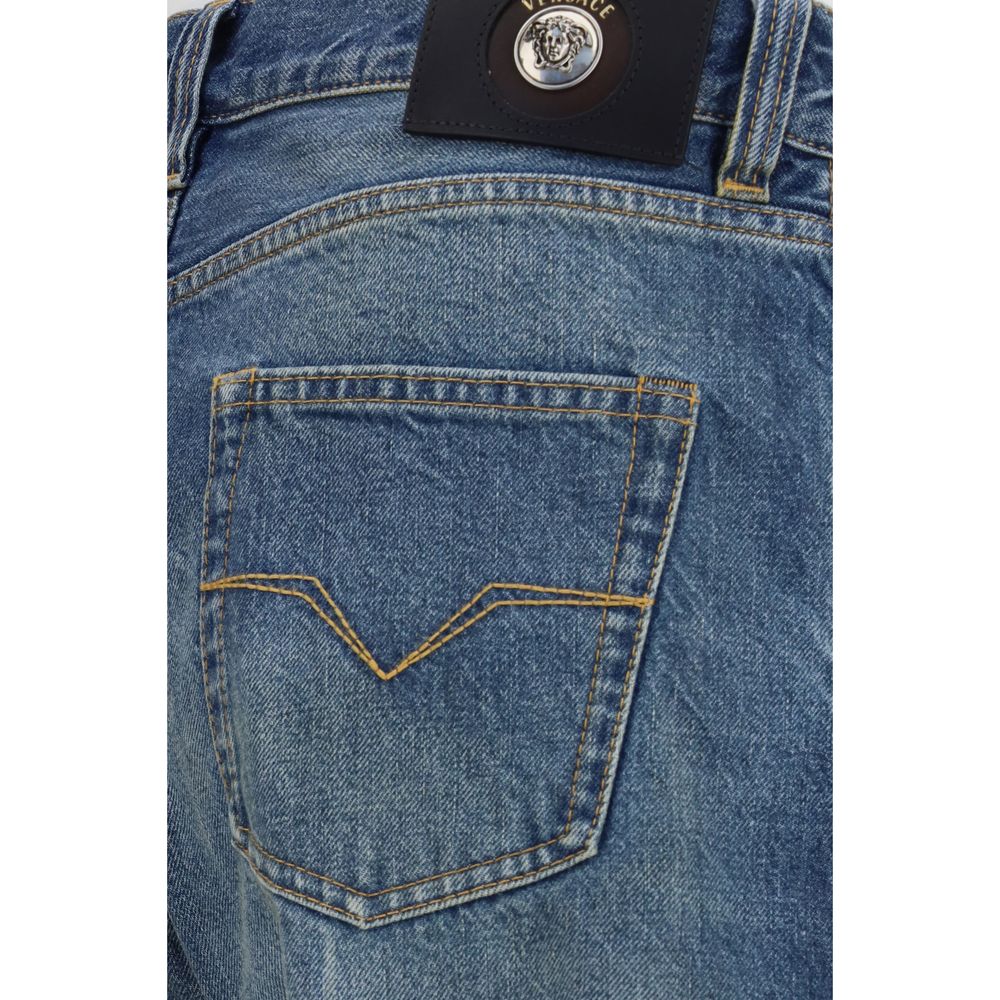Versace Blue Cotton Straight-Leg Jeans - immagine 3