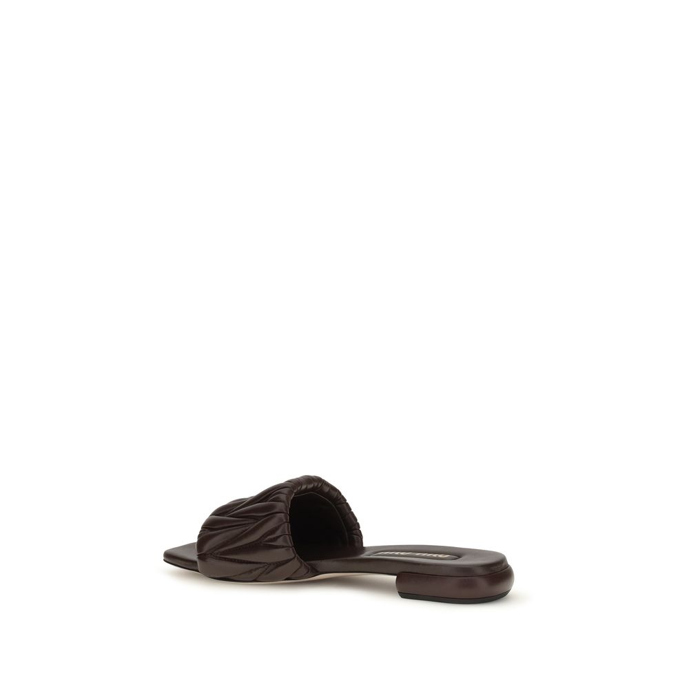 Miu Miu Brown Calf Leather Bos Taurus Flat Sandals - immagine 3