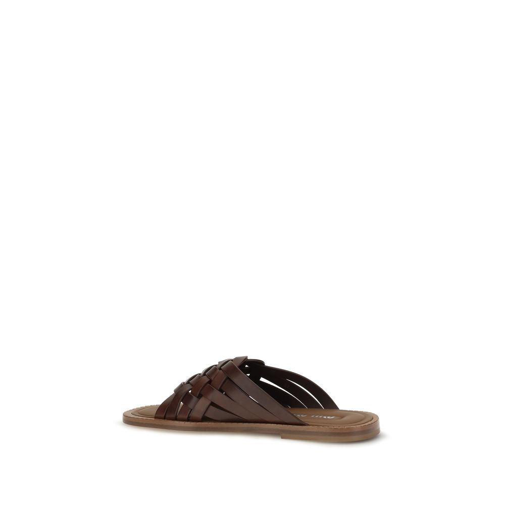 Miu Miu Brown Calf Leather Bos Taurus Flat Sandals - immagine 3
