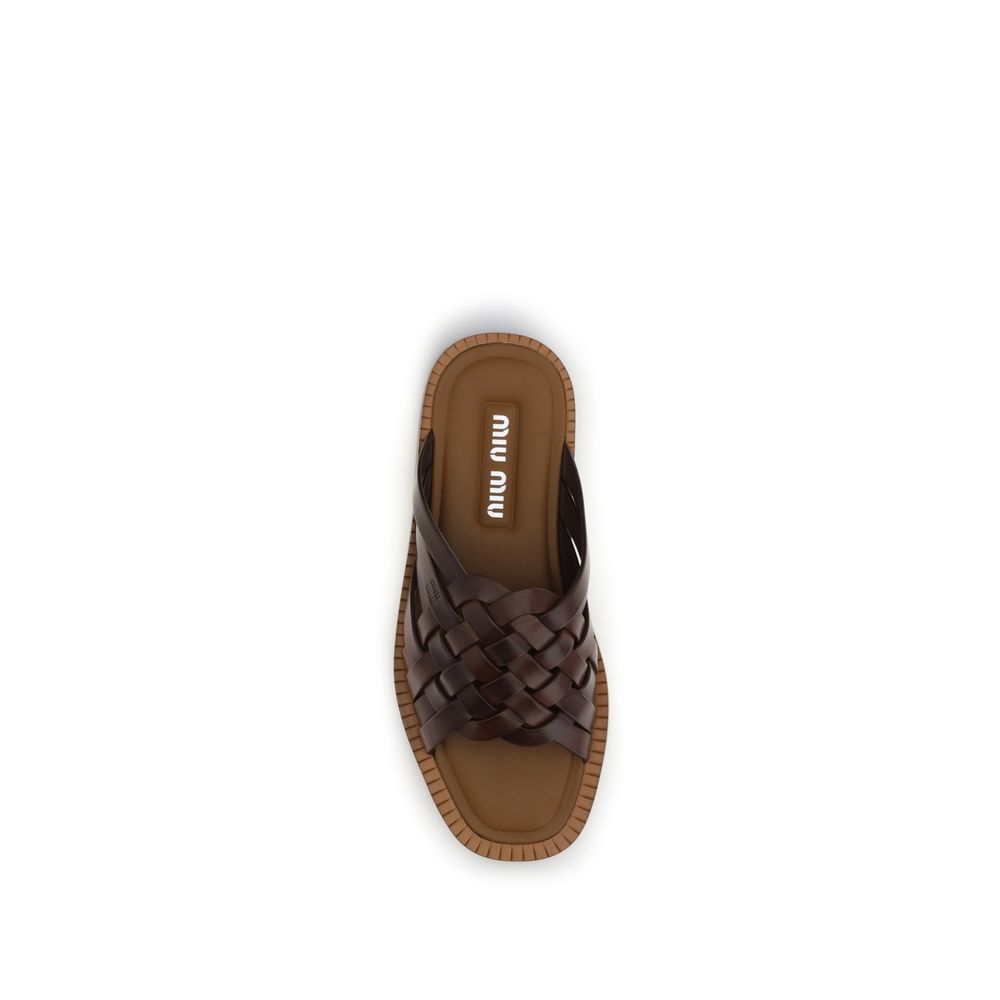 Miu Miu Brown Calf Leather Bos Taurus Flat Sandals - immagine 4