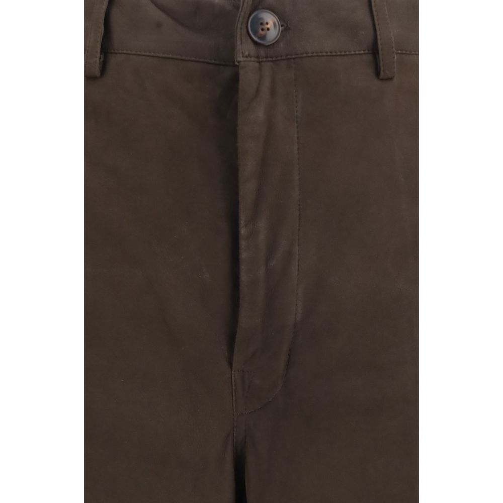 Rick Owens Brown Calf Leather Bos Taurus Casual Pants - immagine 3
