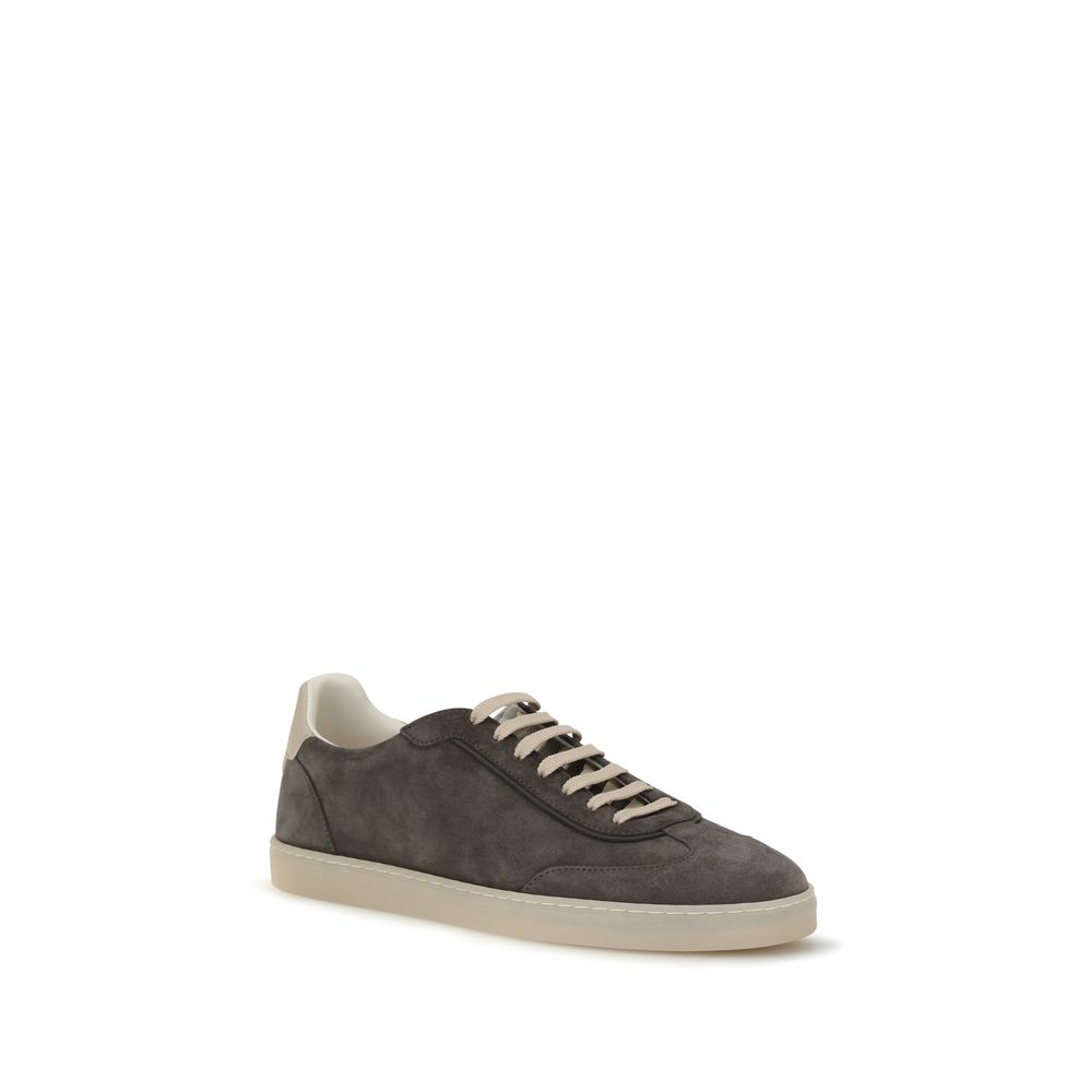 Brunello Cucinelli Gray Calf Leather Bos Taurus Low Top Sneakers - immagine 2