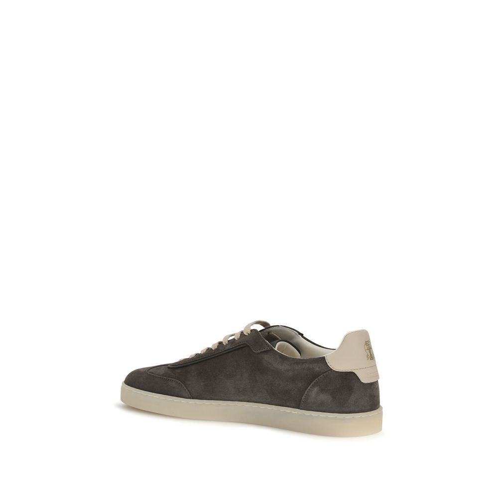 Brunello Cucinelli Gray Calf Leather Bos Taurus Low Top Sneakers - immagine 3