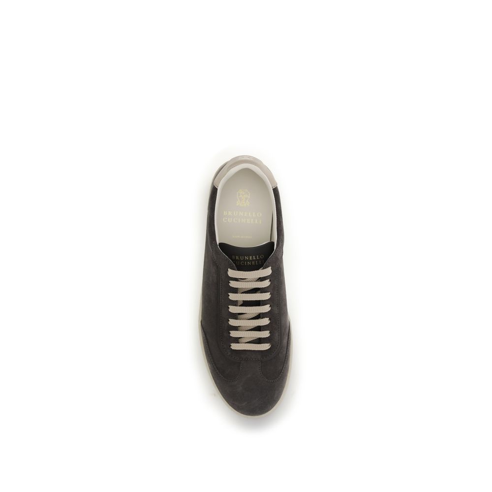 Brunello Cucinelli Gray Calf Leather Bos Taurus Low Top Sneakers - immagine 4