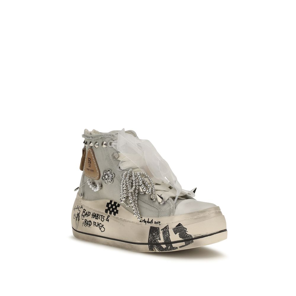 R13 White Cotton High Top Sneakers - immagine 2