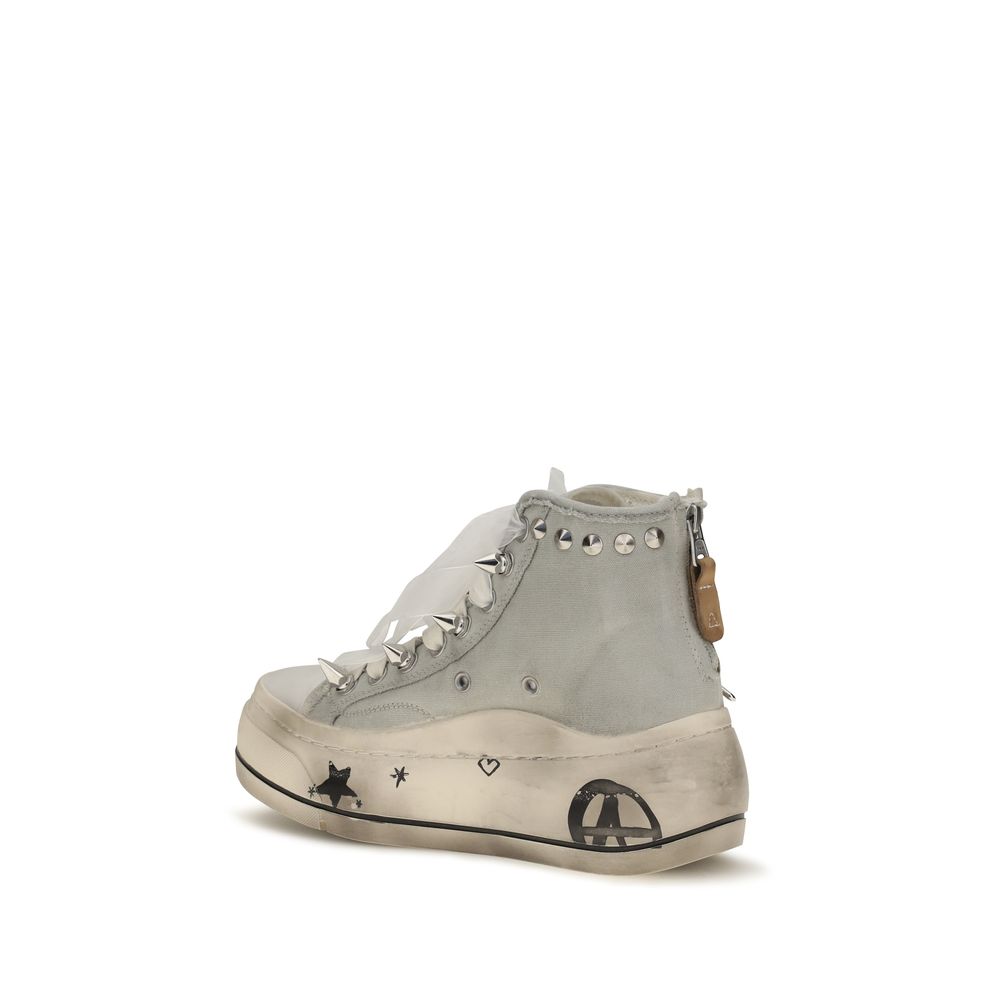 R13 White Cotton High Top Sneakers - immagine 3