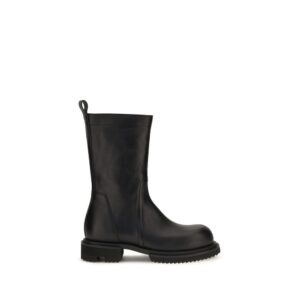 Rick Owens Black Calf Leather Bos Taurus Flat Boots