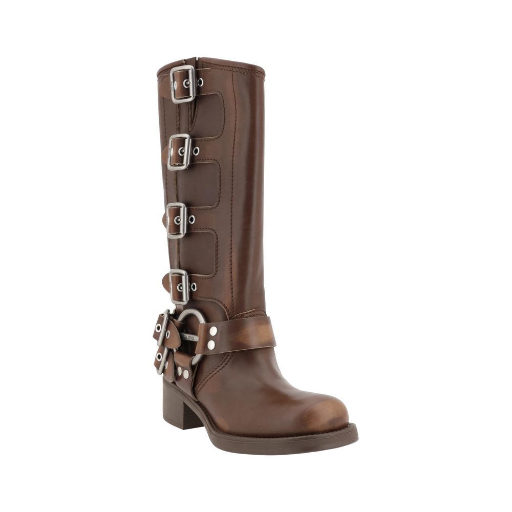 Miu Miu Brown Calf Leather Bos Taurus Lace-Up Boots - immagine 2