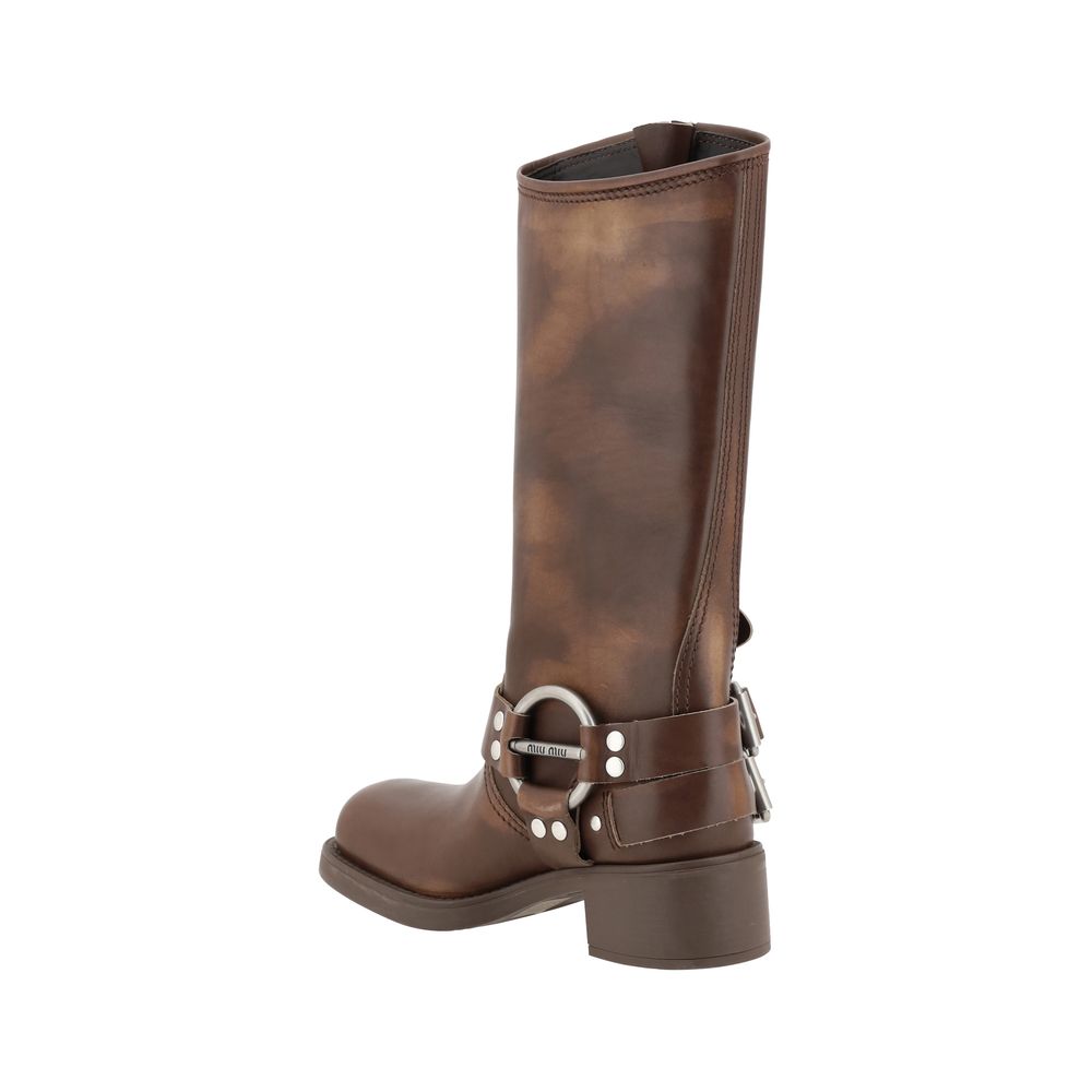 Miu Miu Brown Calf Leather Bos Taurus Lace-Up Boots - immagine 3