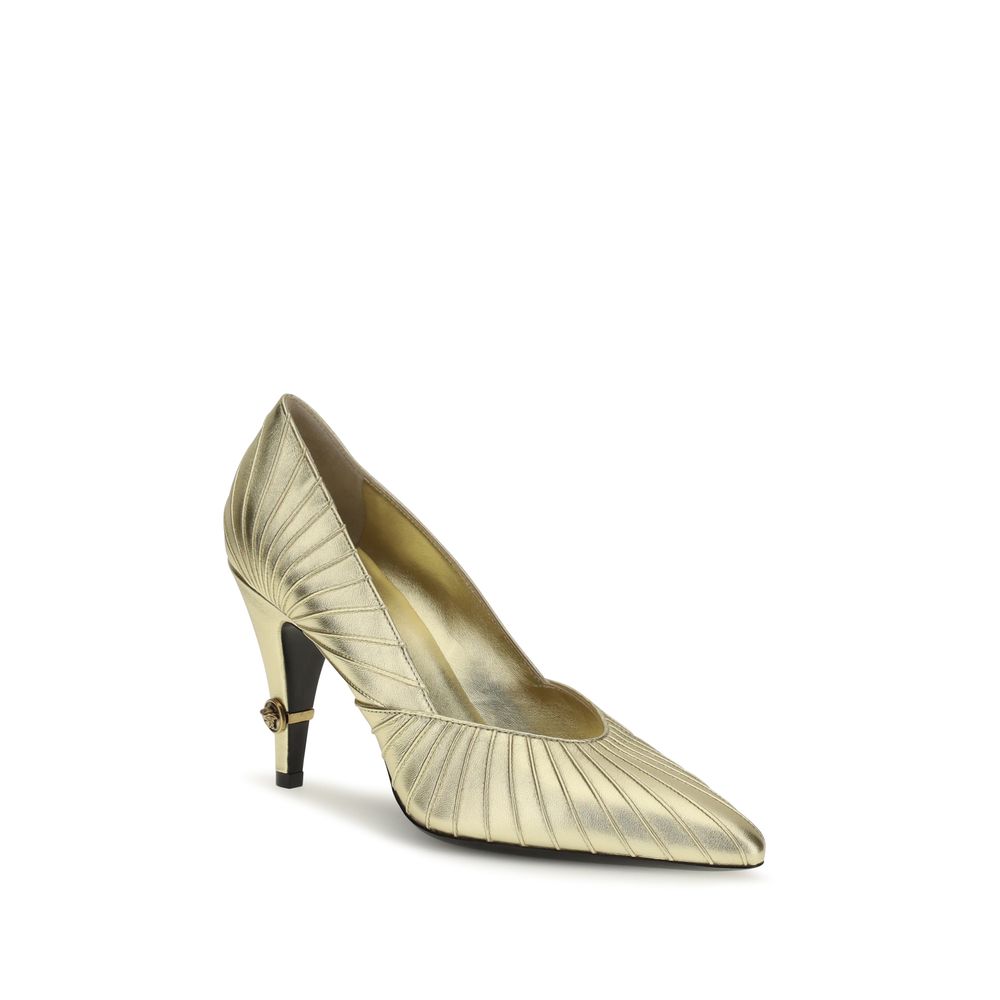 Versace Gold Calf Leather Bos Taurus High Heel Pumps - immagine 2