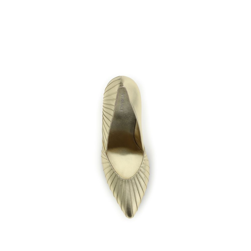 Versace Gold Calf Leather Bos Taurus High Heel Pumps - immagine 4