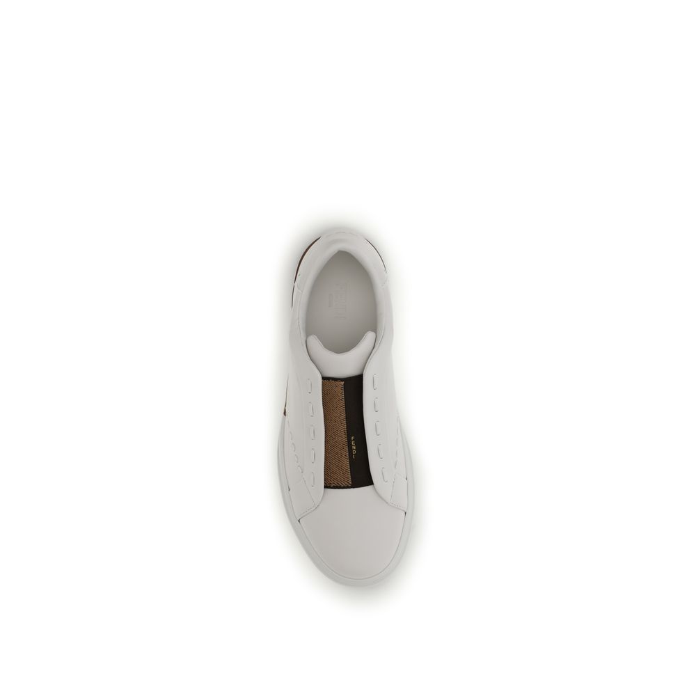 Fendi White Calf Leather Bos Taurus Low Top Sneakers - immagine 4