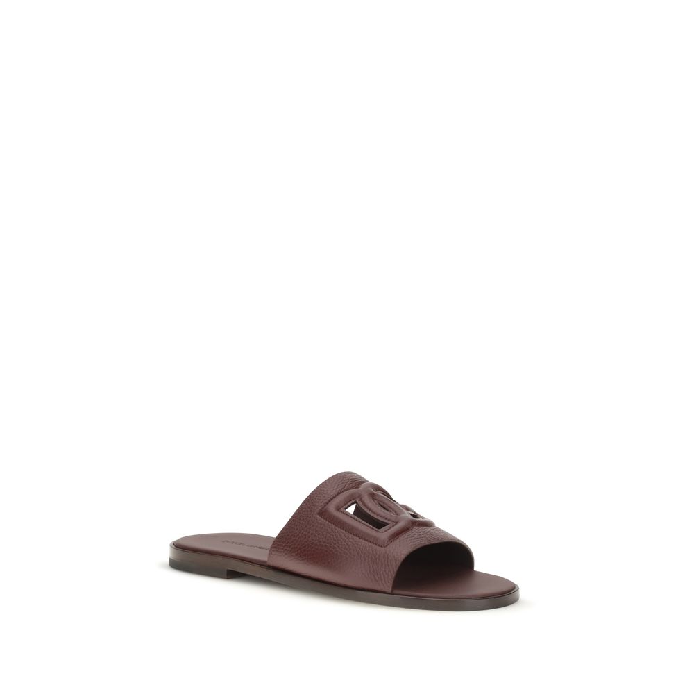 Dolce & Gabbana Brown Calf Leather Bos Taurus Flat Sandals - immagine 2